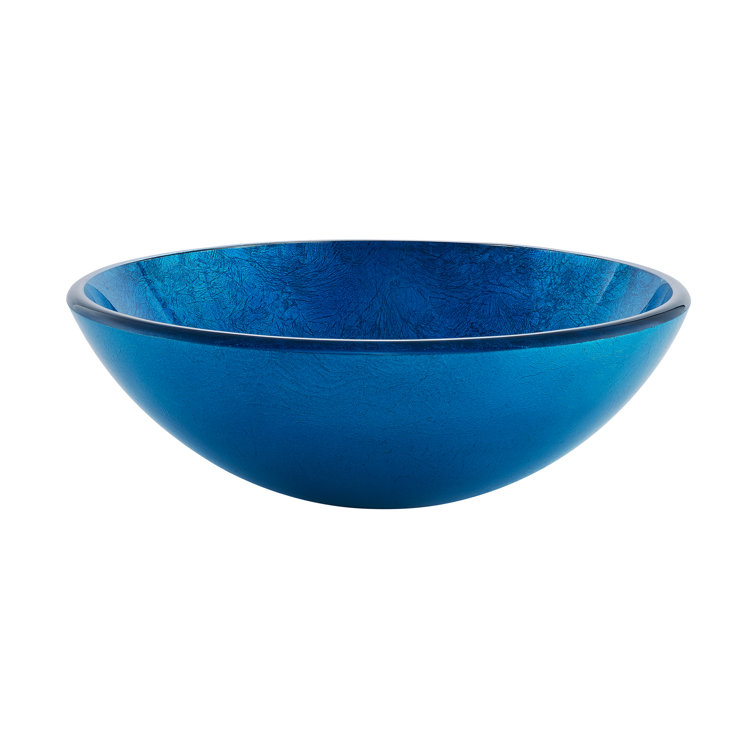 Cascade Ocean Blue Round Glass Vessel Sink with Waterfall Faucet