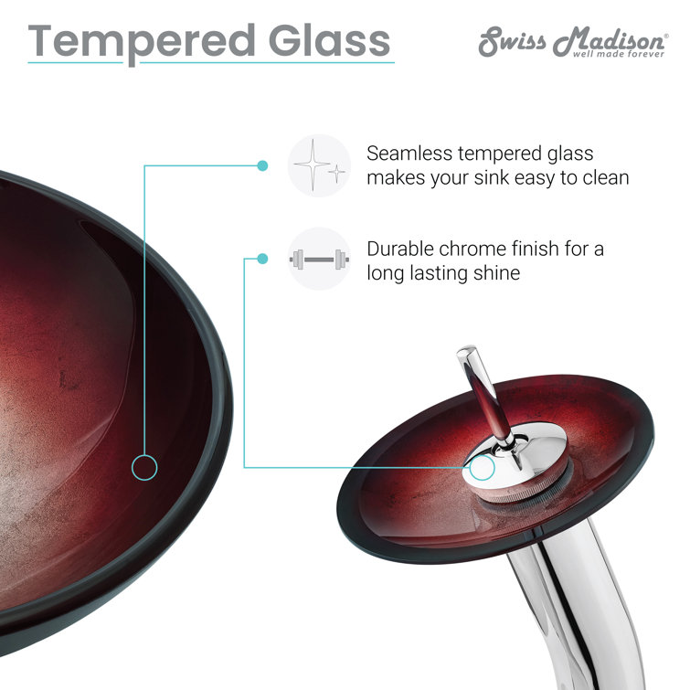 Cascade 16.5" Ember Red Glass Vessel Sink with Faucet