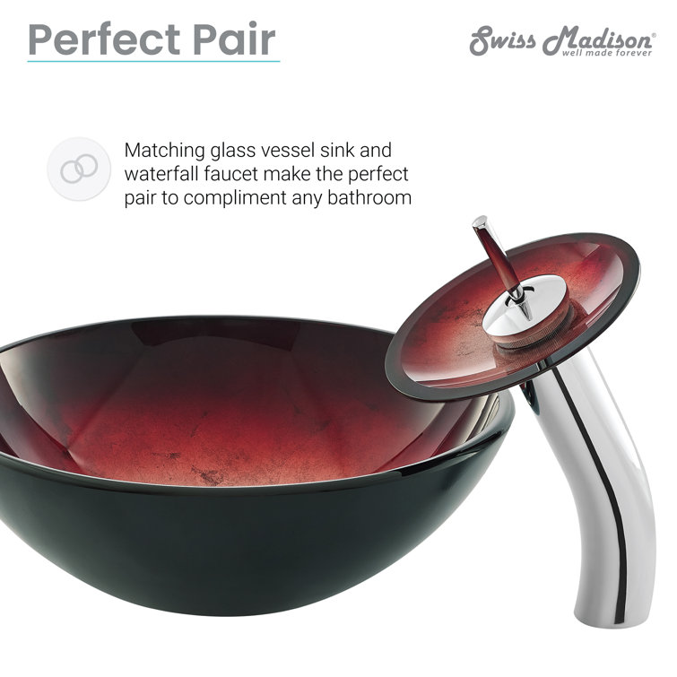 Cascade 16.5" Ember Red Glass Vessel Sink with Faucet