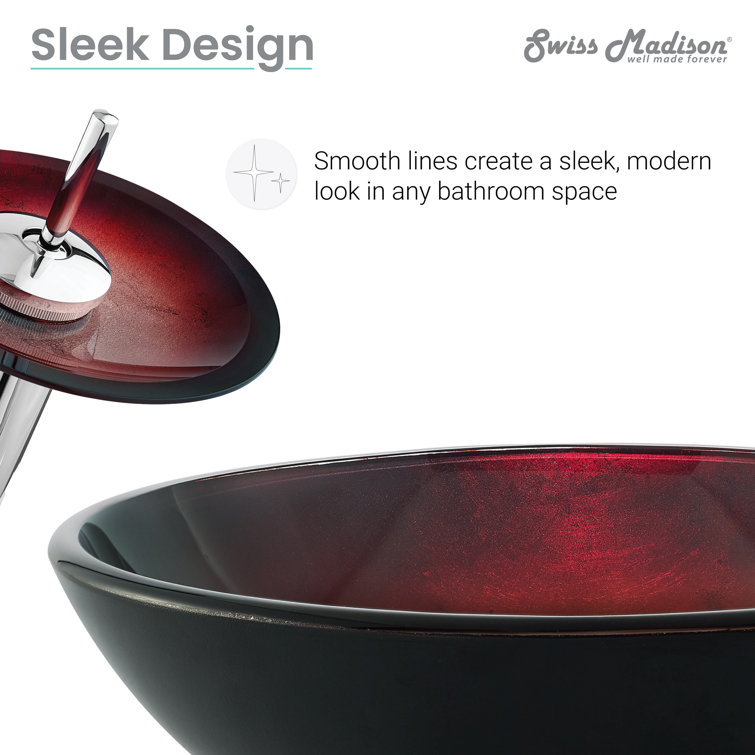 Cascade 16.5" Ember Red Glass Vessel Sink with Faucet