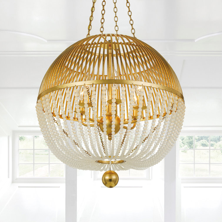 Mini Antique Gold Crystal 6-Light Frosted Glass Beads Chandelier