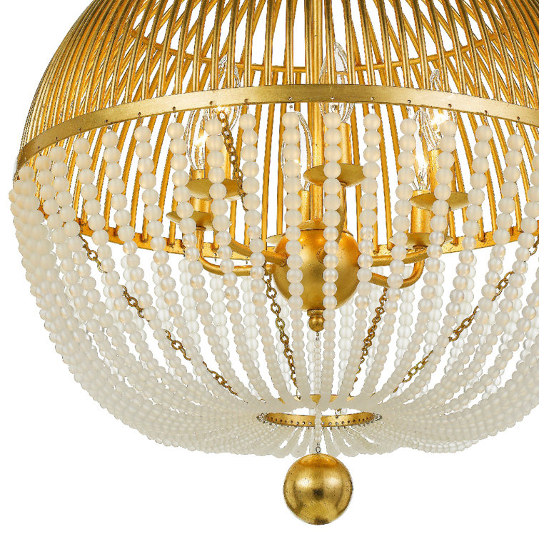Mini Antique Gold Crystal 6-Light Frosted Glass Beads Chandelier