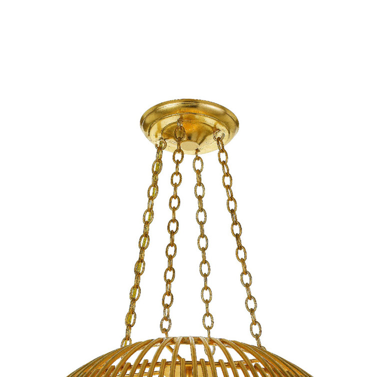 Mini Antique Gold Crystal 6-Light Frosted Glass Beads Chandelier