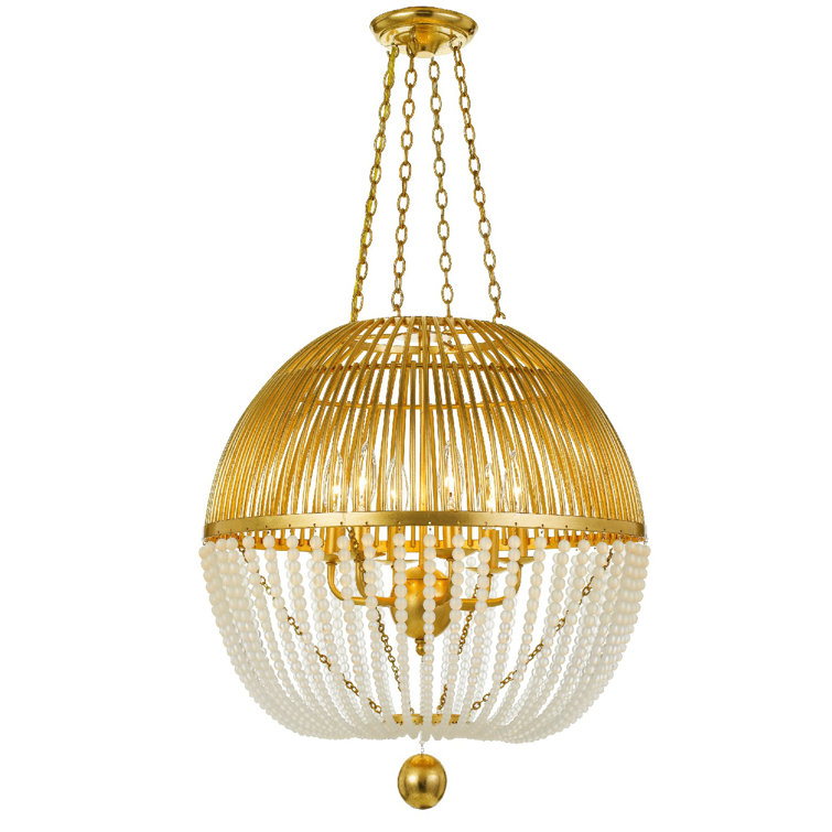 Mini Antique Gold Crystal 6-Light Frosted Glass Beads Chandelier