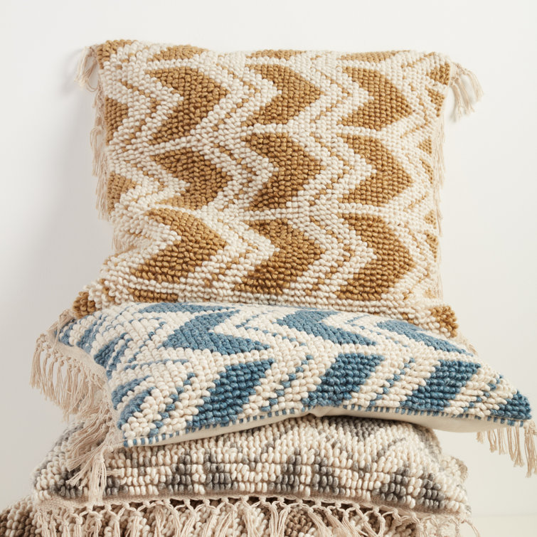 Bayu Boho-Chic Gray and Ivory Chevron Throw Pillow Cover