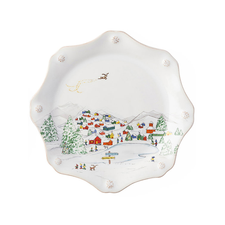 Scalloped Ceramic Christmas Salad/Dessert Plate