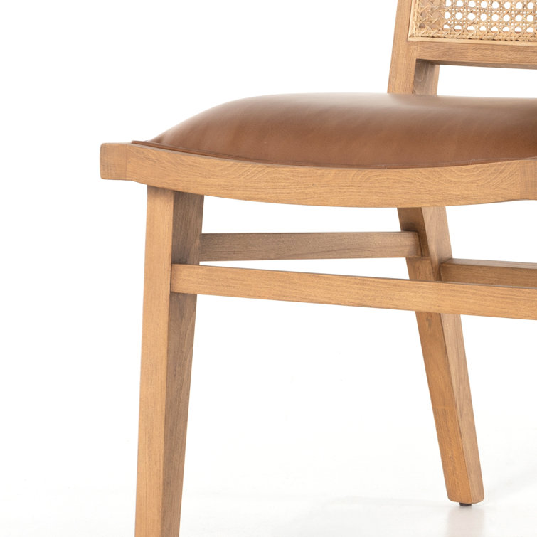 Contemporary Butterscotch Leather and Cane Side Chair in Brown