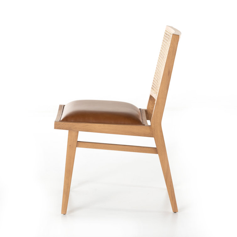 Contemporary Butterscotch Leather and Cane Side Chair in Brown