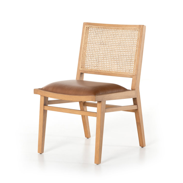 Contemporary Butterscotch Leather and Cane Side Chair in Brown