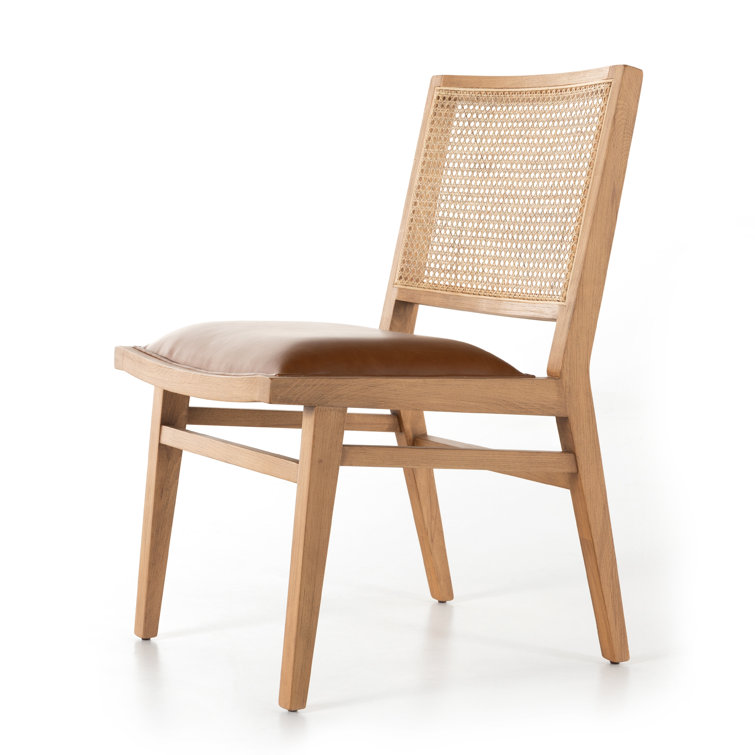 Contemporary Butterscotch Leather and Cane Side Chair in Brown