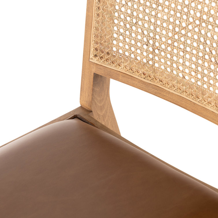 Contemporary Butterscotch Leather and Cane Side Chair in Brown