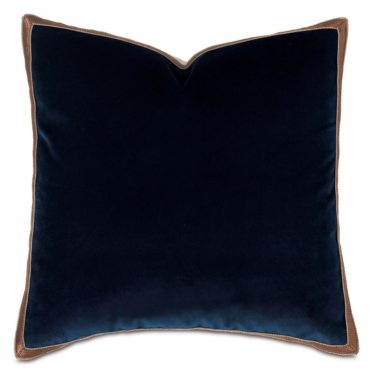 Navy and Brown Cotton Velvet Square Throw Pillow