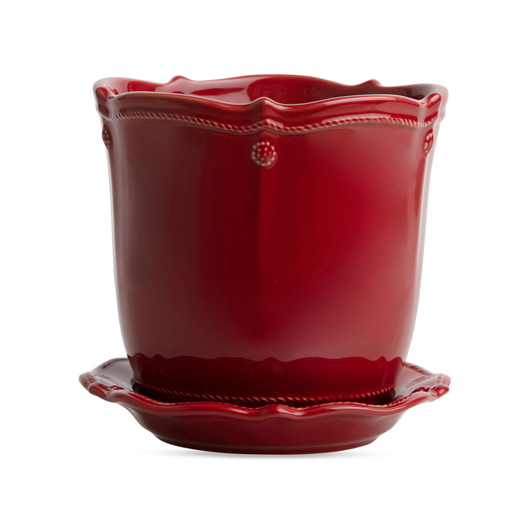 Whitewash Ceramic 7" Planter with Saucer