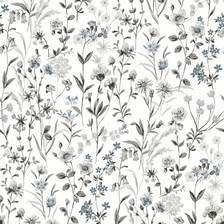 Charcoal and Bluestone Floral Peel and Stick Wallpaper