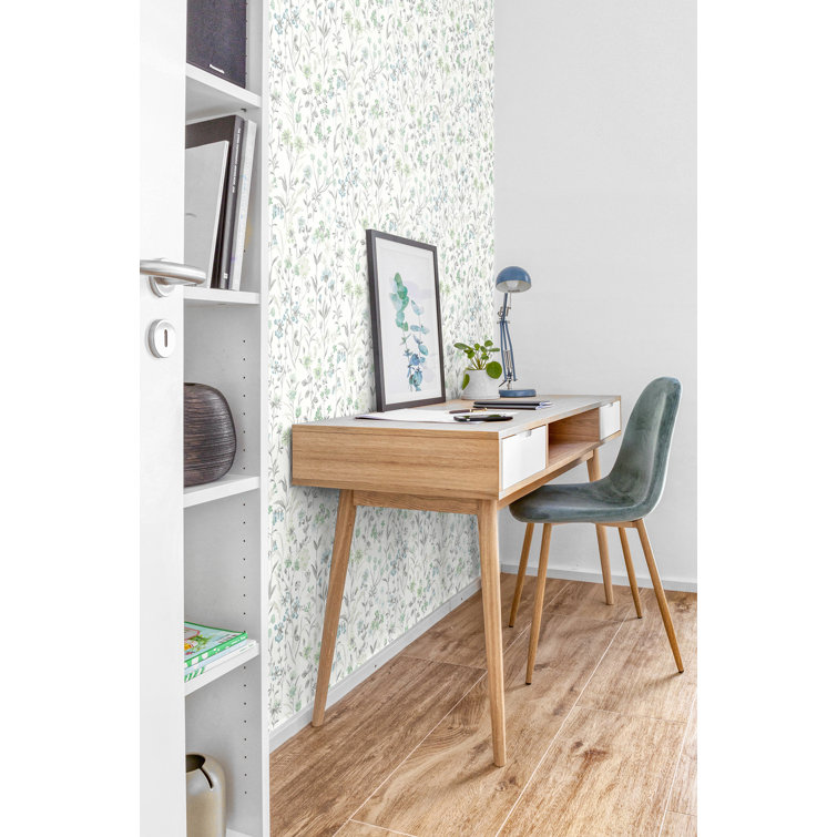 Dew Drop and Spring Green Vinyl Floral Peel and Stick Wallpaper Roll