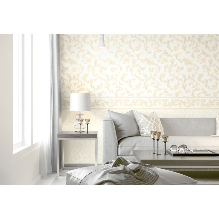 Green and Cream Floral Design Vinyl Wallpaper Roll