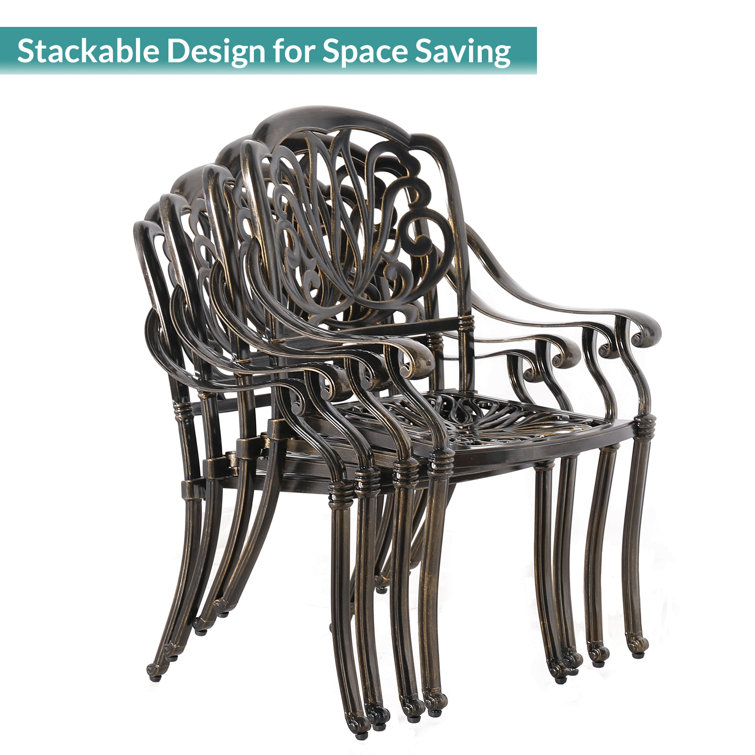 Bronze Cast Aluminum 4-Person Outdoor Dining Set with Khaki Cushions