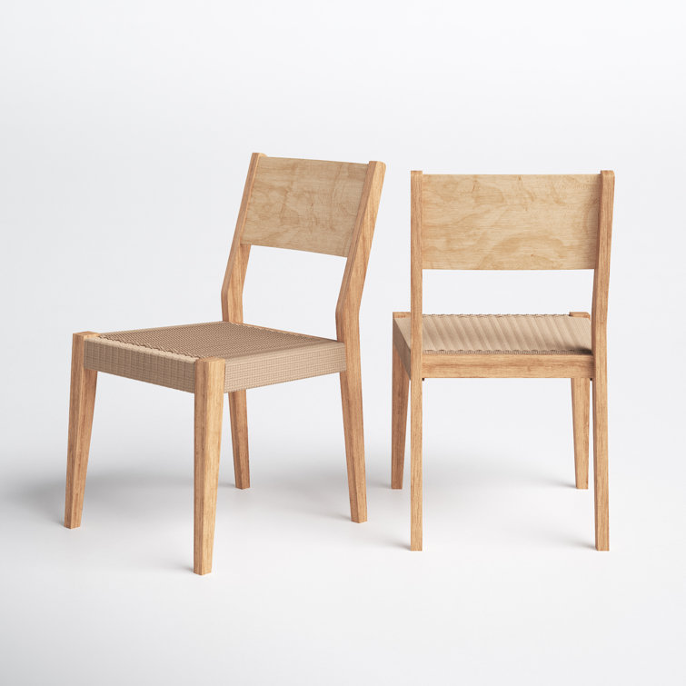 Midcentury Natural Brown Basketweave Rope & Wood Dining Chair Set