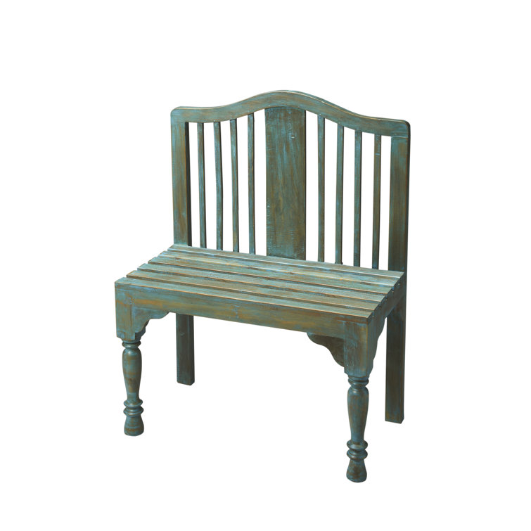 Antique Blue Solid Wood Slatted Back Bench