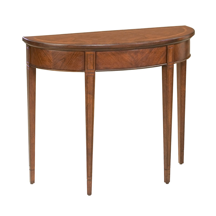 Elegant Plantation Cherry Demilune Console Table with Carved Details