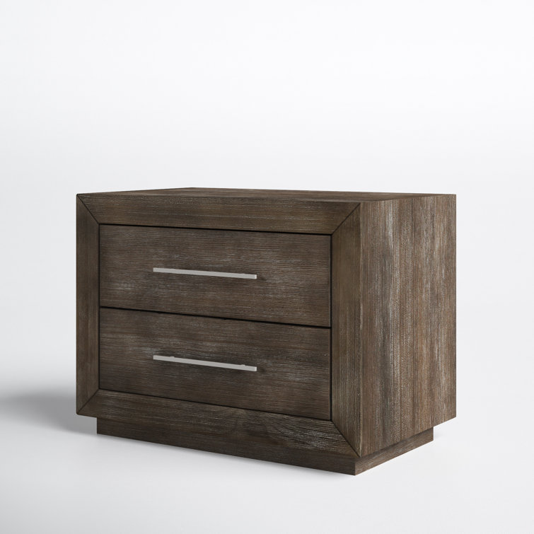 Rustic Dark Pine 2-Drawer Nightstand with USB Charger