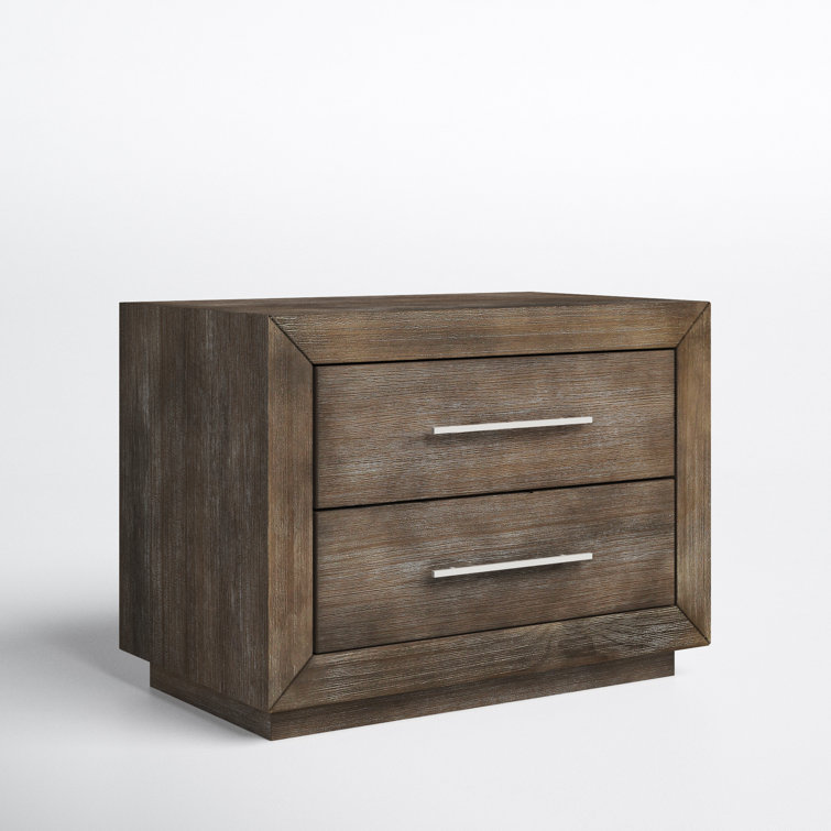 Rustic Dark Pine 2-Drawer Nightstand with USB Charger