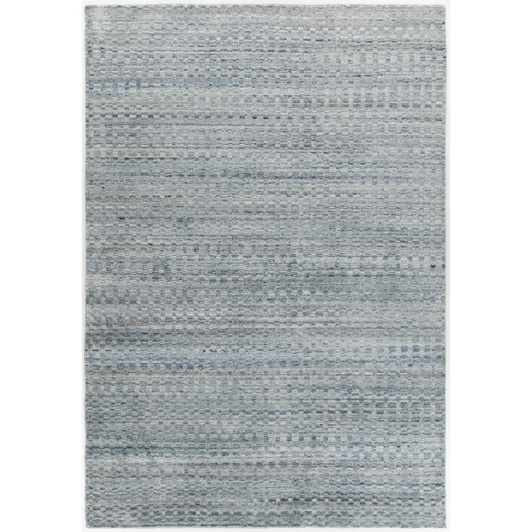 Melina Blue Geometric Handwoven Wool and Viscose Rug