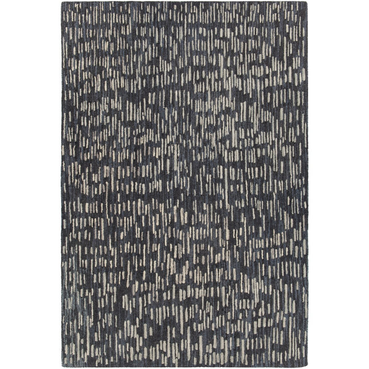 Handmade Black Wool Tufted Rectangular 5' x 7' Rug