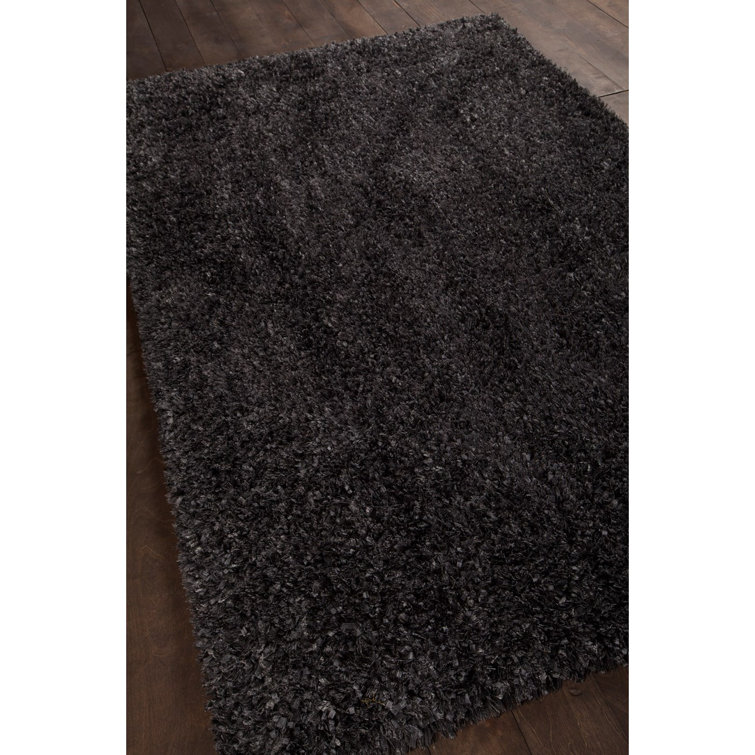 Handmade Black Wool and Synthetic Shag Rug, 5' x 7'