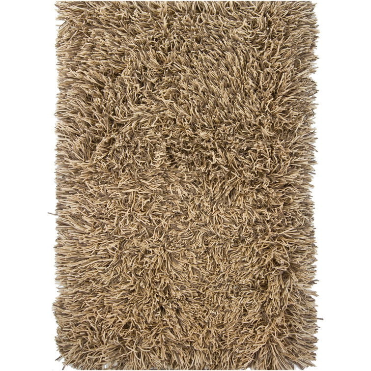 Handmade Beige Wool Shag Rug, 5' x 7'