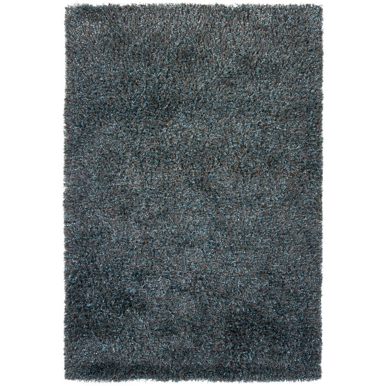 Handmade Blue Shag Wool and Synthetic 9' x 13' Rug