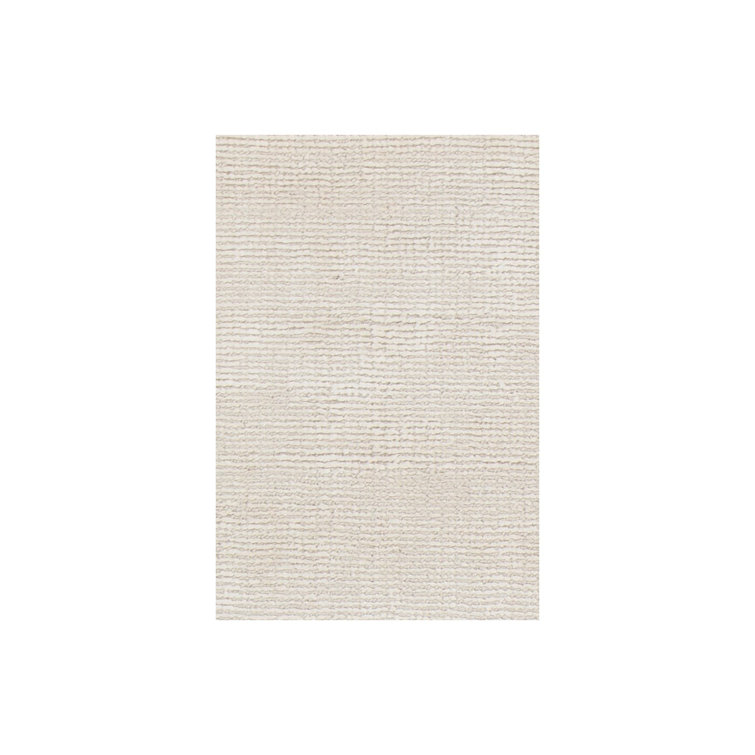Ivory Rectangular Hand-Woven Wool Blend Area Rug 5' x 7'