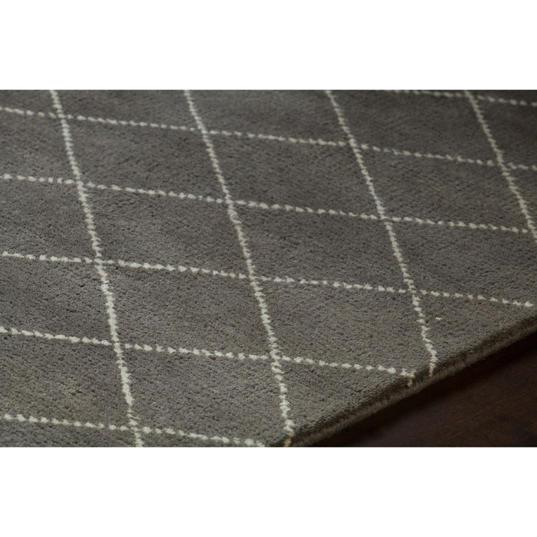 Charcoal and Cream Hand-Knotted Wool Area Rug, 5' x 7'