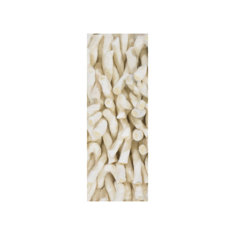 Beige Rectangular Handmade Wool Shag Area Rug