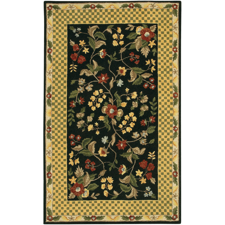 Elysian Blooms Hand-Tufted Black Wool 5' x 7' Floral Area Rug