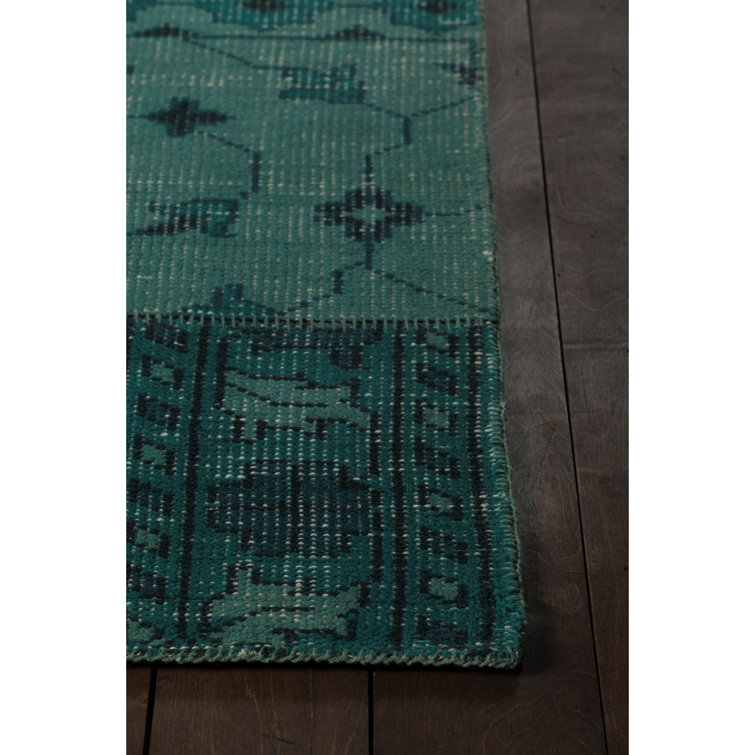 Hand-Knotted Teal Wool Rectangular 5' x 7' Rug