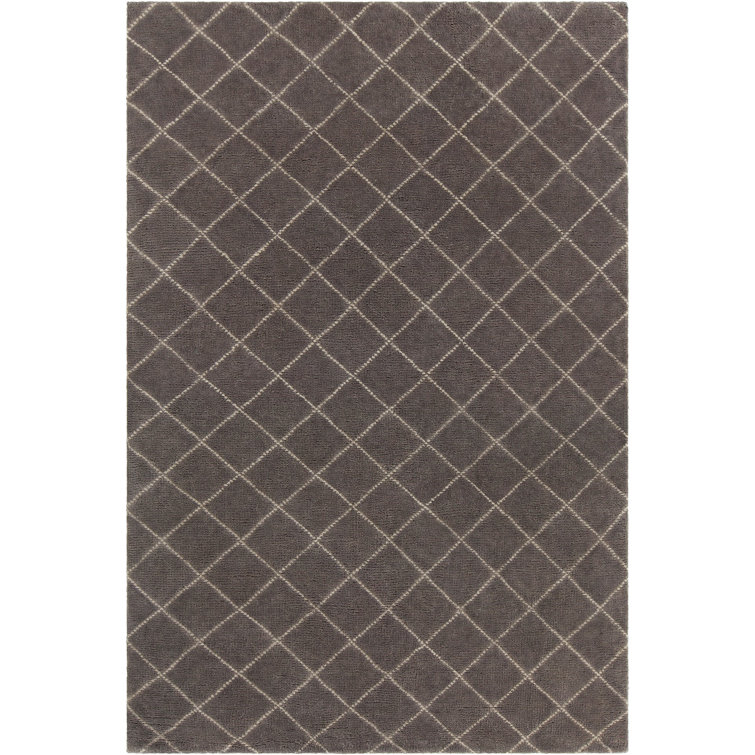 Charcoal & Cream Hand-Knotted Wool Rectangular Rug, 9' x 13'