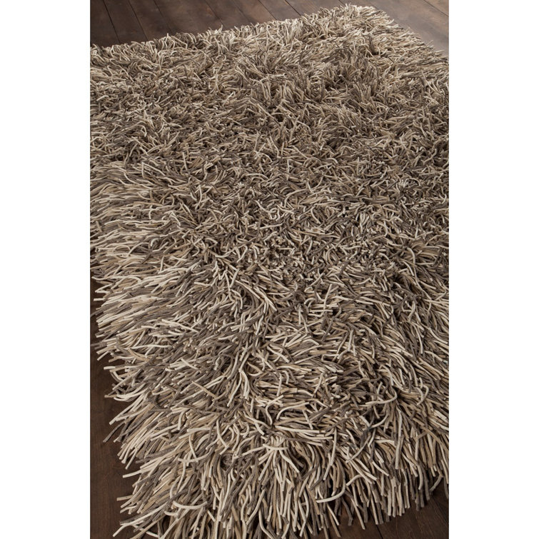 Handmade Beige Wool Shag Rug, 5' x 7'