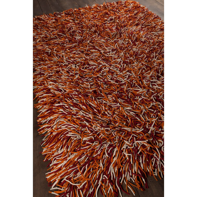 Handmade Cyrah Red Wool Shag Rug 5' x 7'6"