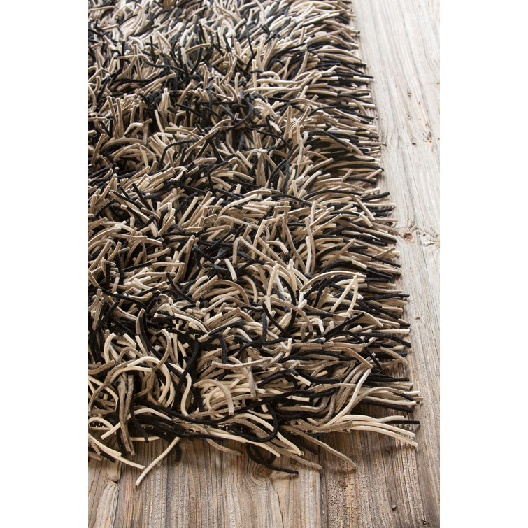Handmade Cyrah Luxe Shag Black Wool Rug 9' x 13'