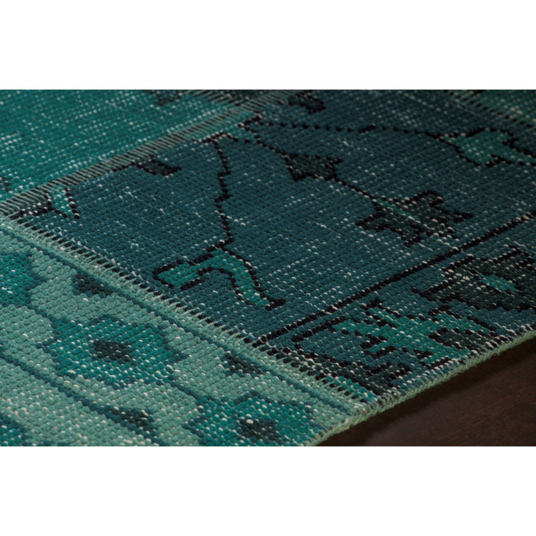 Hand-Knotted Teal Wool Rectangular 5' x 7' Rug