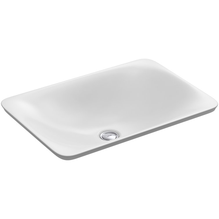 White Ceramic Rectangular Above-Counter Bathroom Sink