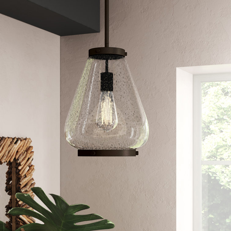Finley Oil Rubbed Bronze Mini Pendant with Clear Seedy Glass