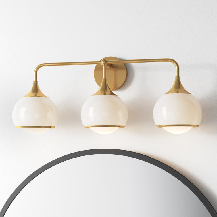 Kegan Aged Brass Dimmable Vanity Light with Opal White Shade