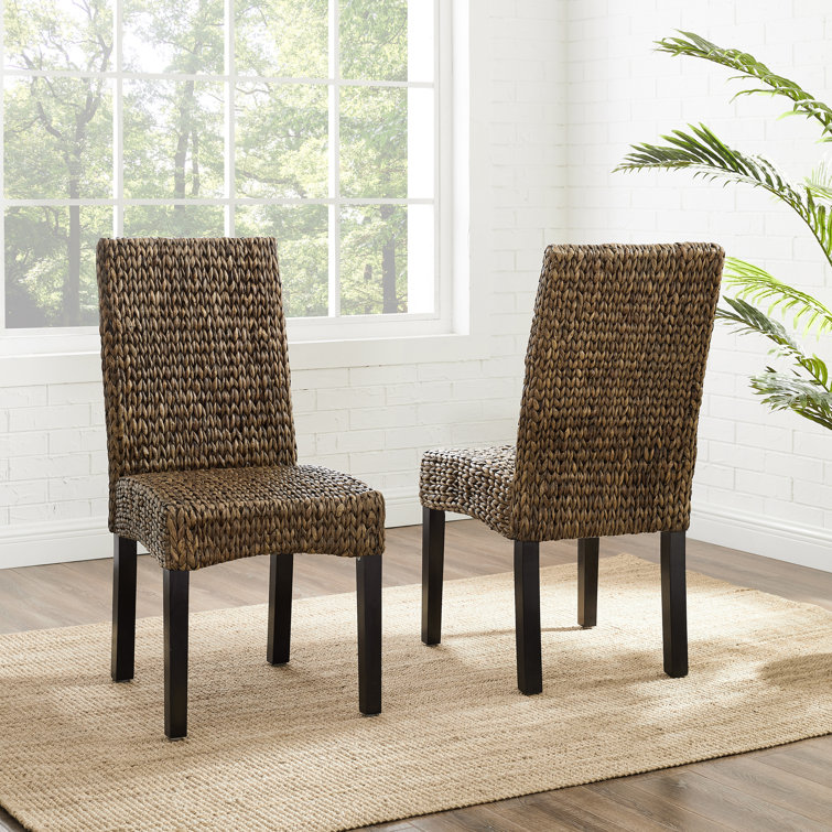 Edgewater Mahogany Wood & Seagrass Parsons Side Chair, Dark Brown