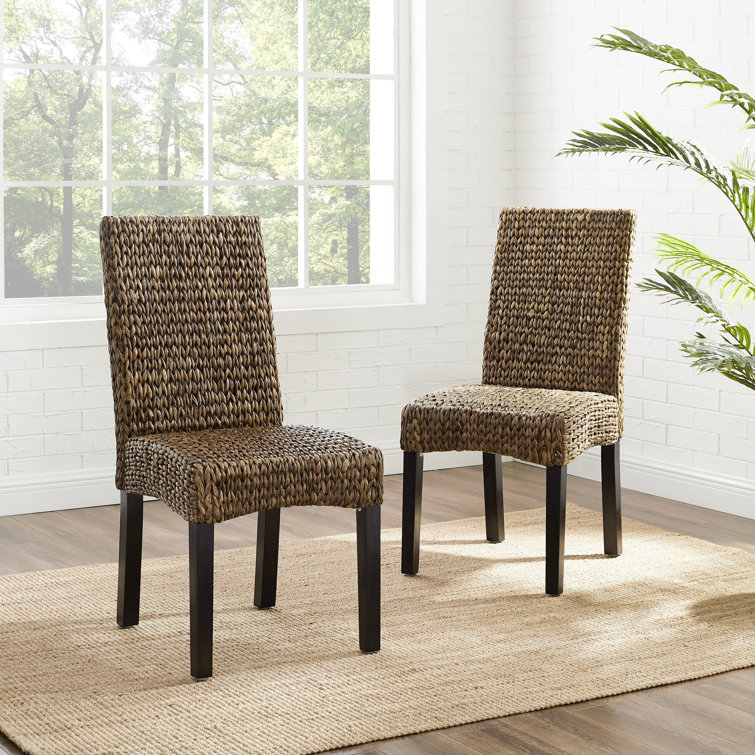 Edgewater Mahogany Wood & Seagrass Parsons Side Chair, Dark Brown
