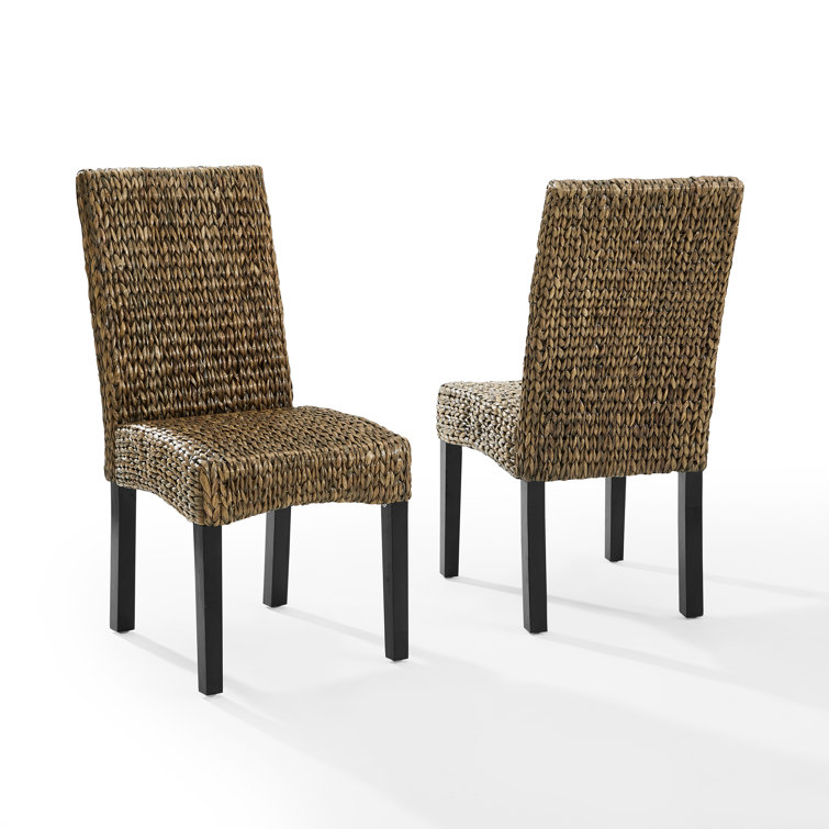 Edgewater Mahogany Wood & Seagrass Parsons Side Chair, Dark Brown