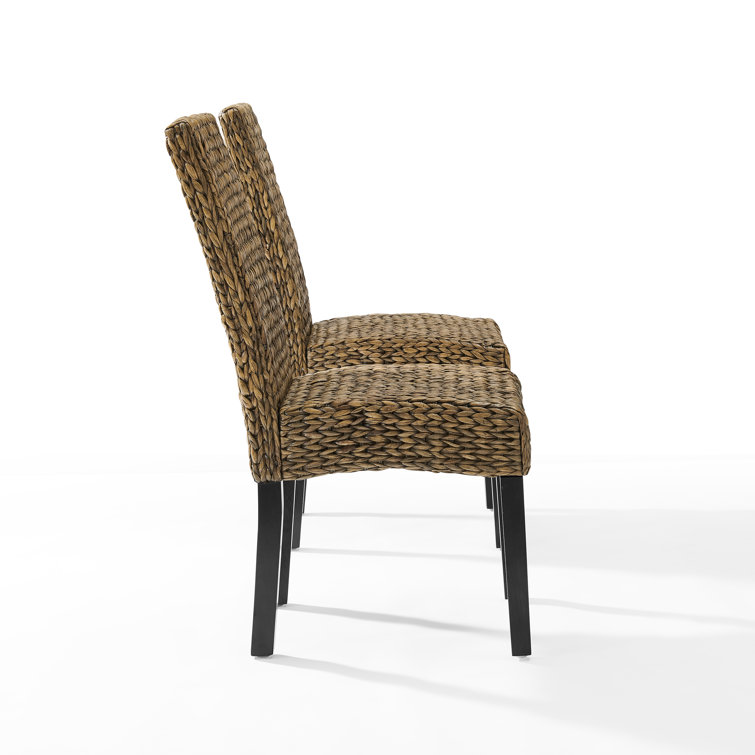 Edgewater Mahogany Wood & Seagrass Parsons Side Chair, Dark Brown