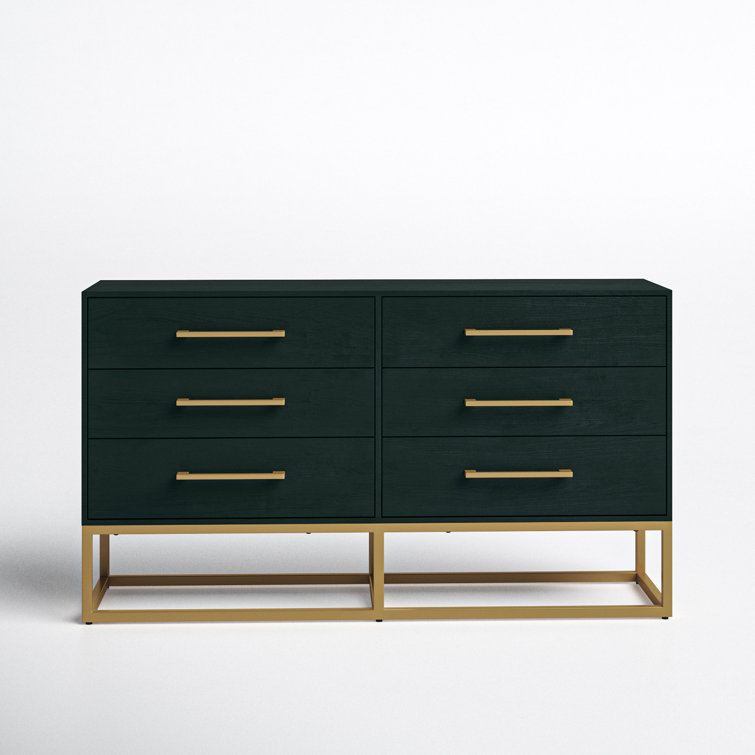 Estelle Transitional Teal 6-Drawer Dresser with Brass Accents