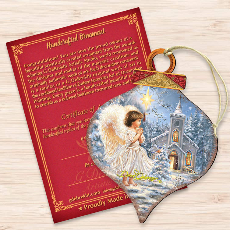 Angel at the Chapel Birch Wood Ornament Set